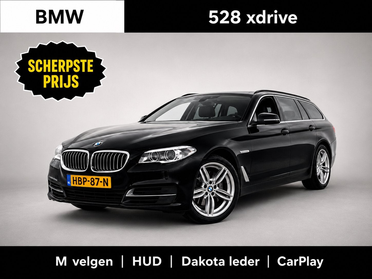 BMW 5-Serie 528i Xdrive 4x4 245pk Aut. APK 5-2027, Auto's, Automaat, Zwart, 4 cilinders, 2000 kg