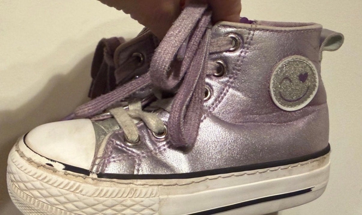 Smiley paarse glittereffect schoenen met rits - Maat 28, Ophalen of Verzenden, Zo goed als nieuw, Meisje, Schoenen