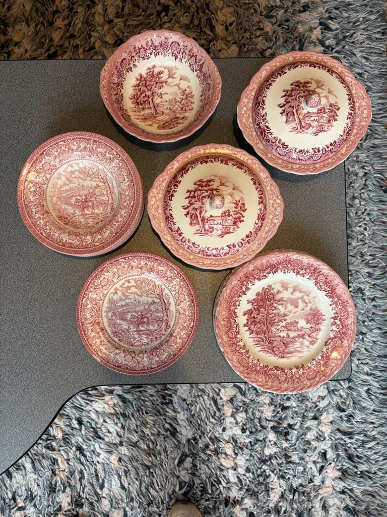 Vintage Engels Servies - Rood/Wit, Ophalen