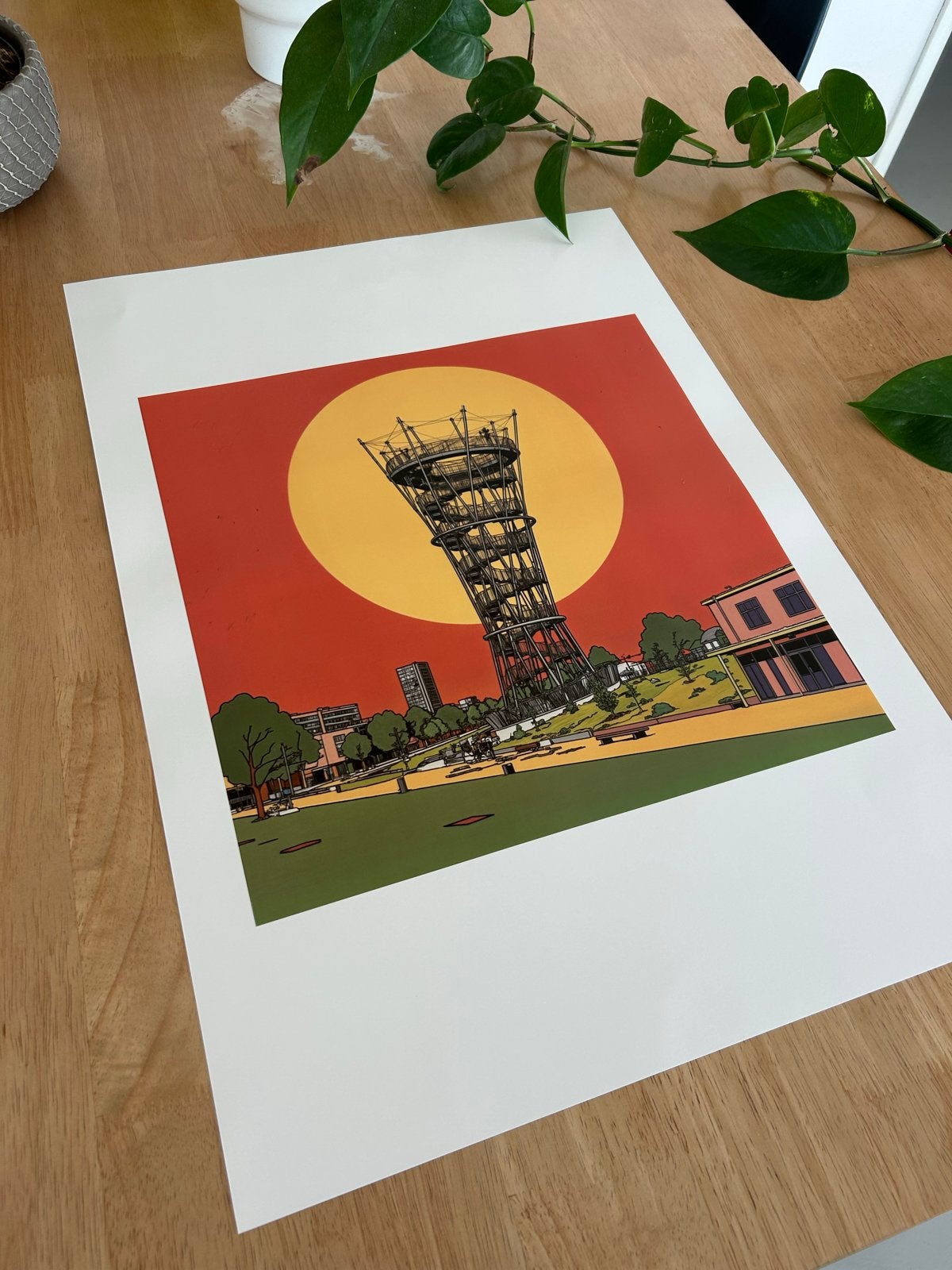 Kunstposter A2 | Skyline & Zon – Architectuur Print, Ophalen of Verzenden, Poster, Print/reproductie