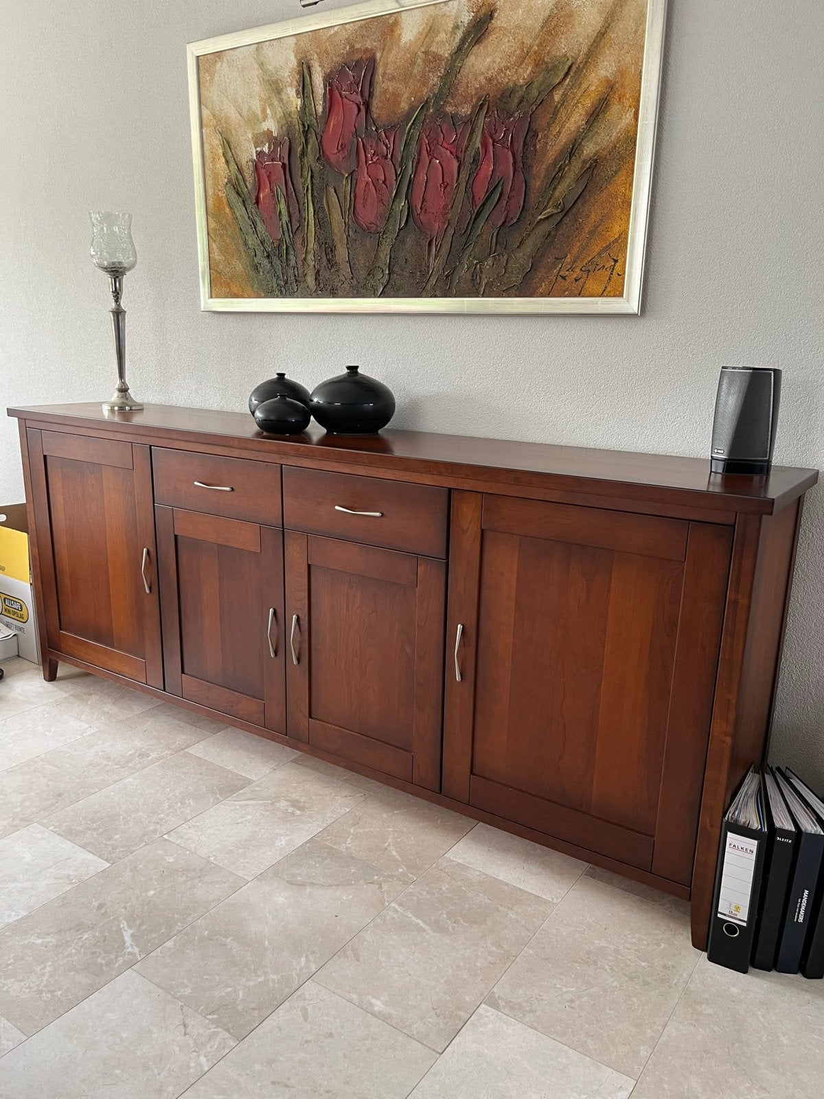 Massief kersenhouten dressoir (234x44x95 cm), Huis en Inrichting, Ophalen, Zo goed als nieuw, 200 cm of meer, Kersenhout