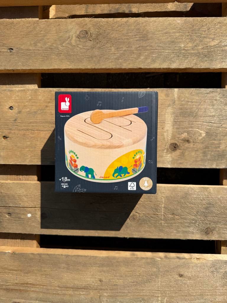 Janod Houten Trommel met Stokje - Nieuw in Doos