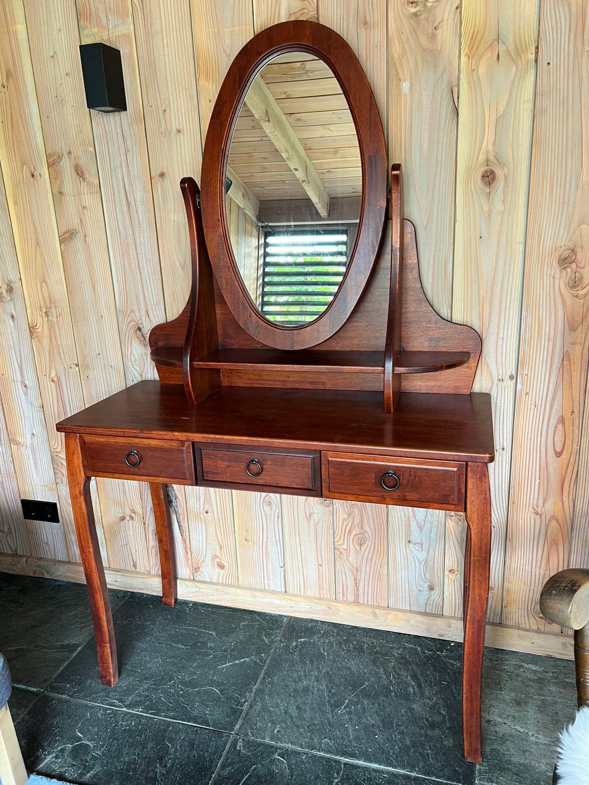 Kersenhouten kaptafel met spiegel en 3 lades – 110x44x82 cm, Ophalen, 100 tot 150 cm, Zo goed als nieuw, 150 tot 200 cm