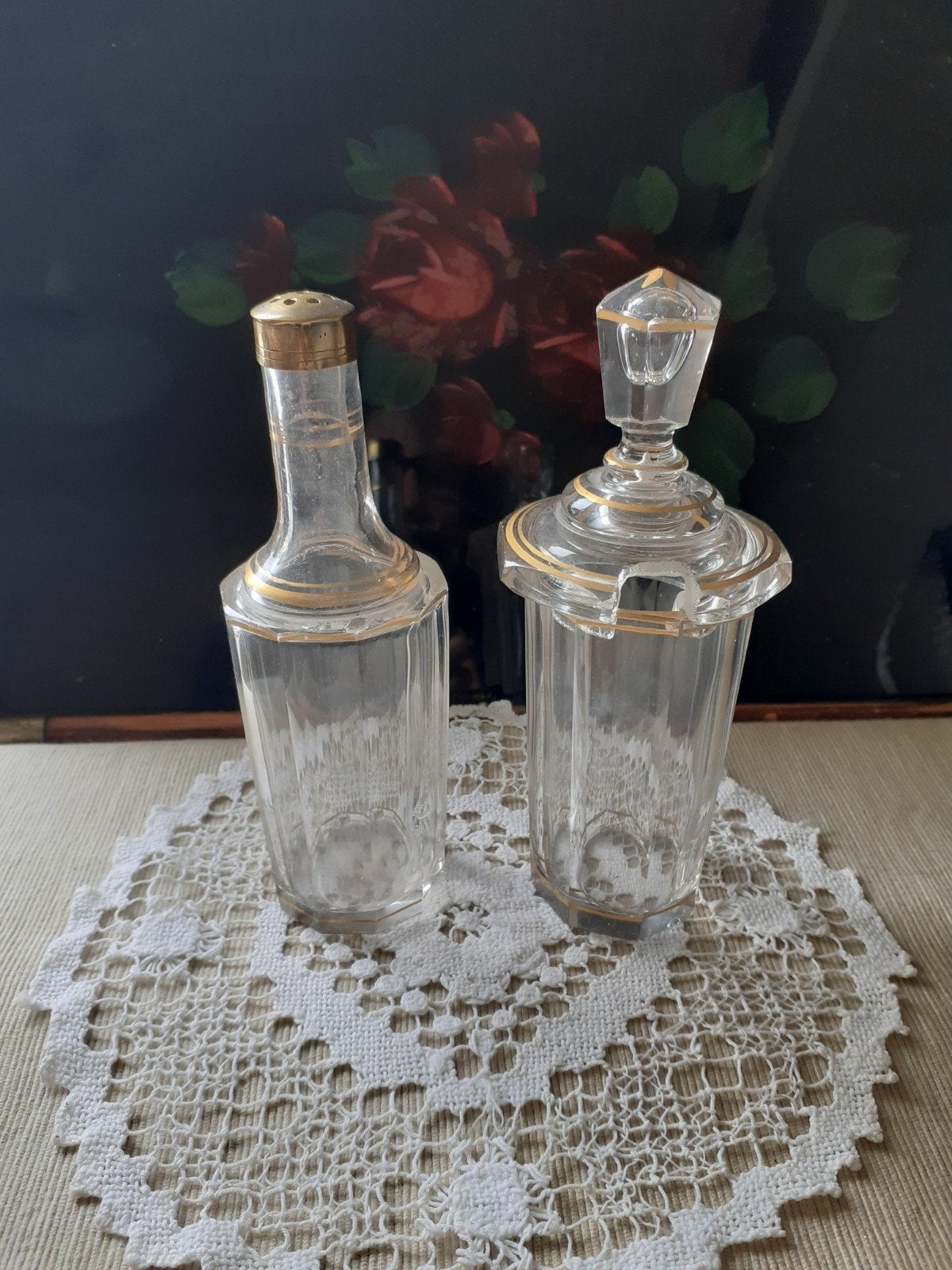 Brocante peper en zout setje van persglas, Antiek en Kunst, Ophalen of Verzenden