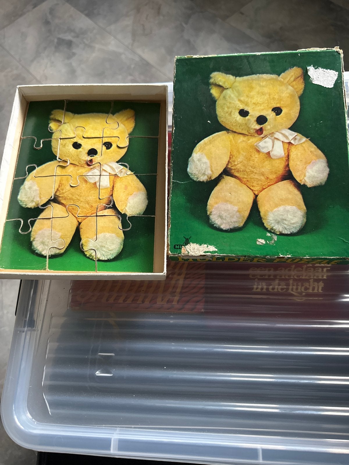 Vintage Teddybeer Legpuzzel - Compleet in Doos, Ophalen of Verzenden, Minder dan 500 stukjes, Gebruikt, Legpuzzel