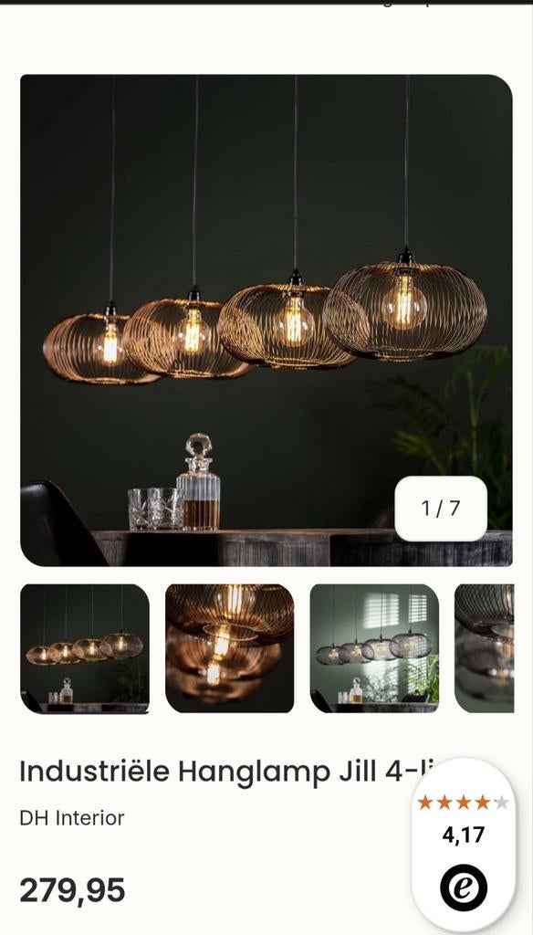 Industriële Hanglamp Jill 4-lichts - Roest Bruin, Huis en Inrichting, Ophalen