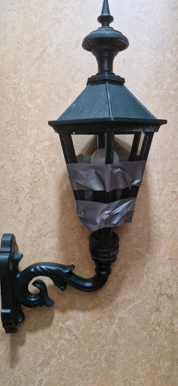 Klassieke Tuin Hanglantaarn - Groen Gietijzer, Gebruikt, Minder dan 50 watt, Wandlamp, Ophalen of Verzenden