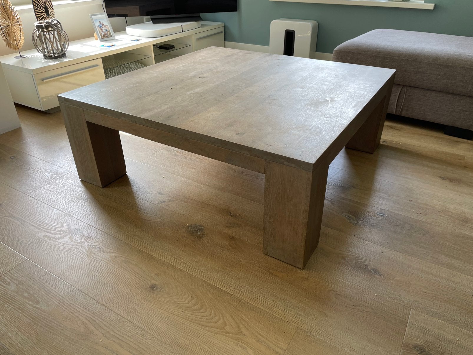 Houten salontafel 110 x 110 cm, Ophalen, 100 tot 150 cm, Vierkant, Zo goed als nieuw