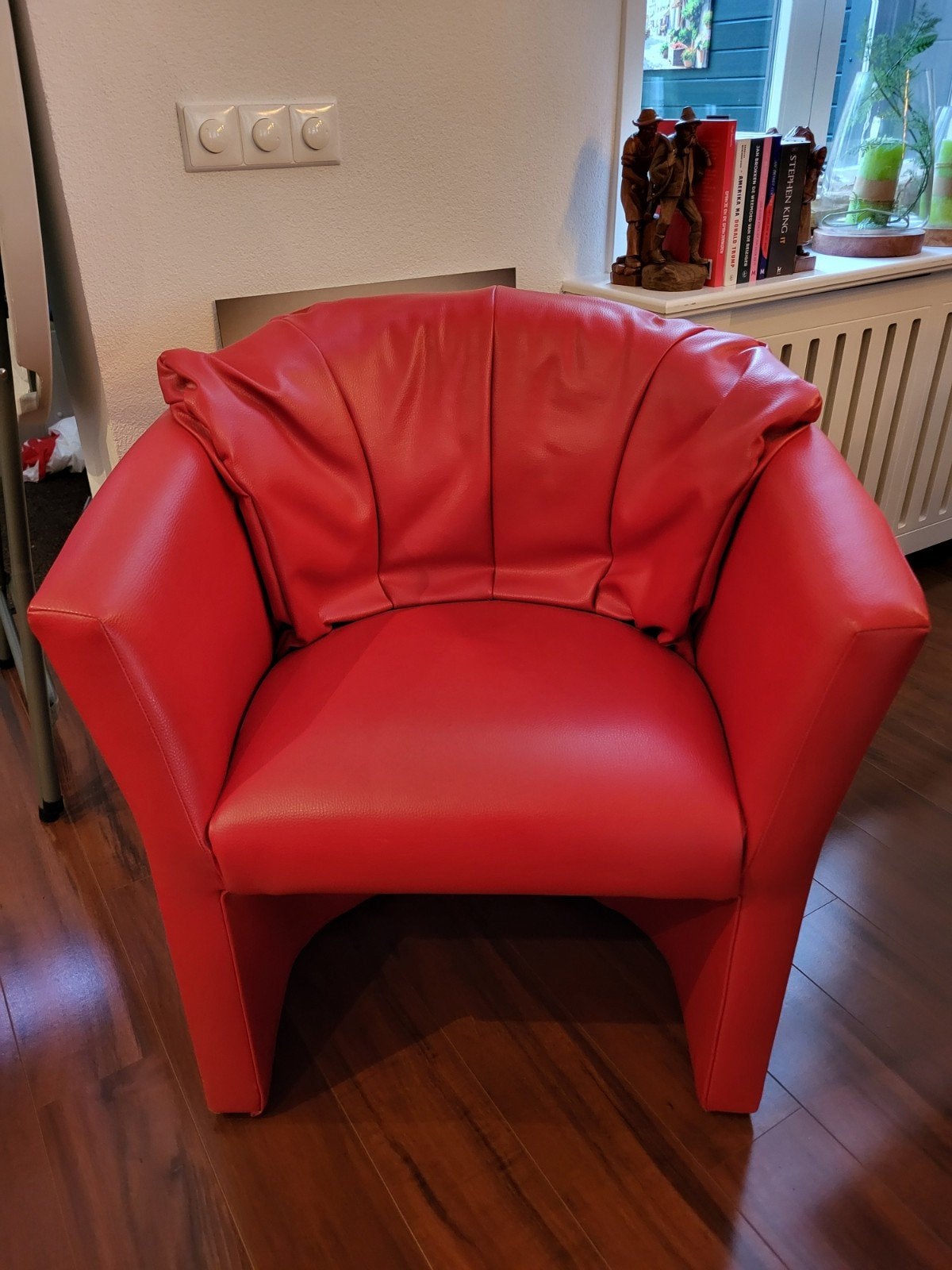 Rode leren fauteuil - Eyecatcher in je interieur, Ophalen, Gebruikt, Minder dan 75 cm, Leer