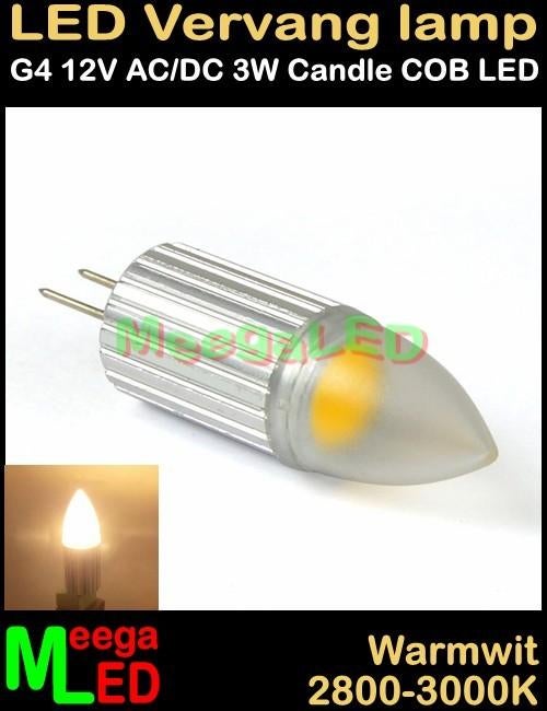 G4 LEDspot LEDlamp kaars met 3W COB LED - Warmwit - 2800k, Led-lamp, Minder dan 30 watt, Nieuw, Bipin of Steekvoet