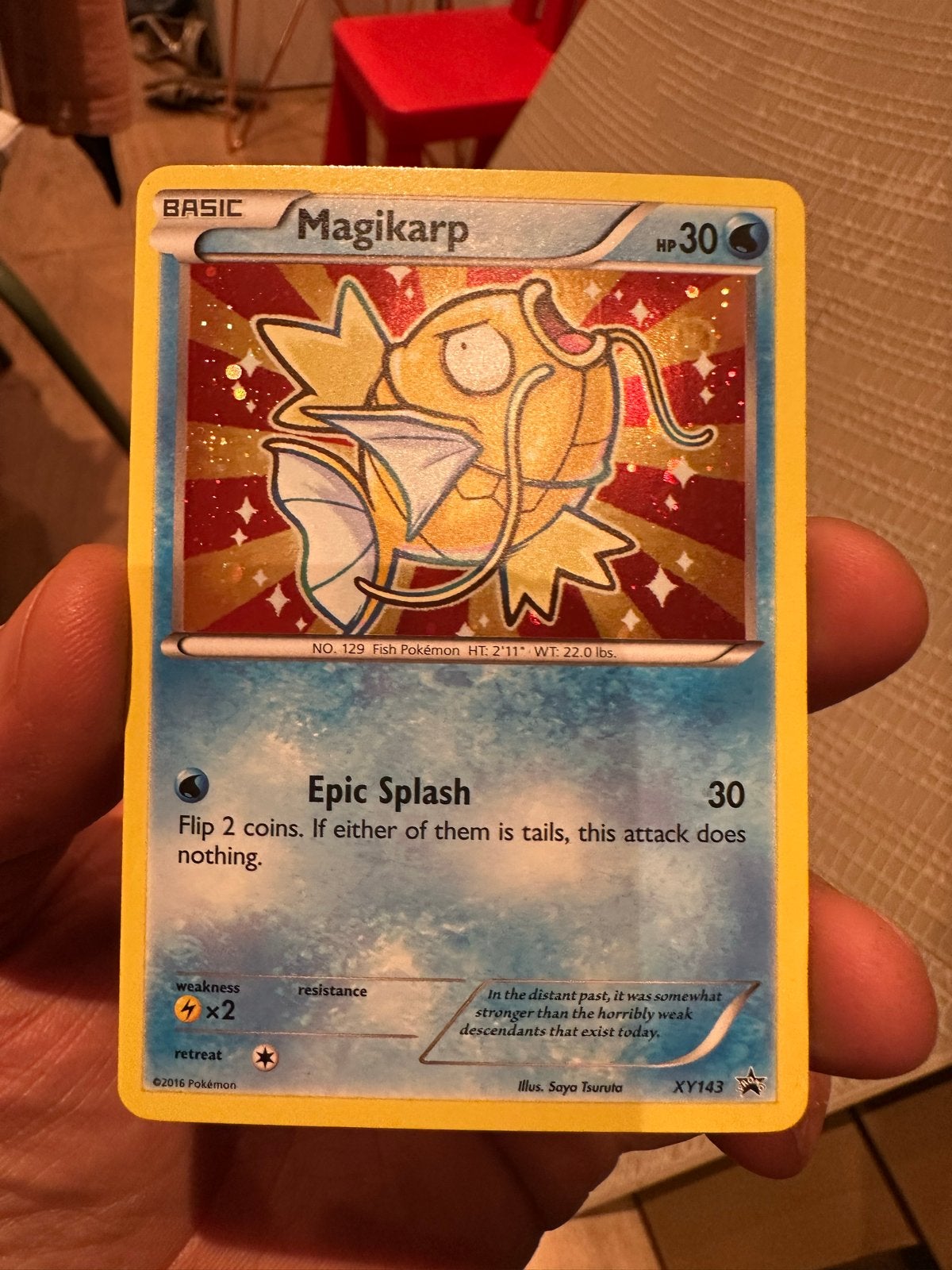 Magikarp XY143 Promo Pokémon Kaart - Foil, Ophalen of Verzenden, Zo goed als nieuw, Losse kaart, Foil