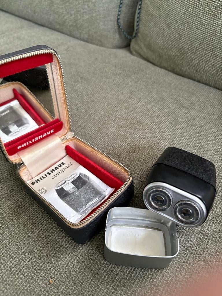 Vintage Philishave Compact Scheerapparaat met Etui, Ophalen of Verzenden, Zo goed als nieuw, Scheren en Epileren