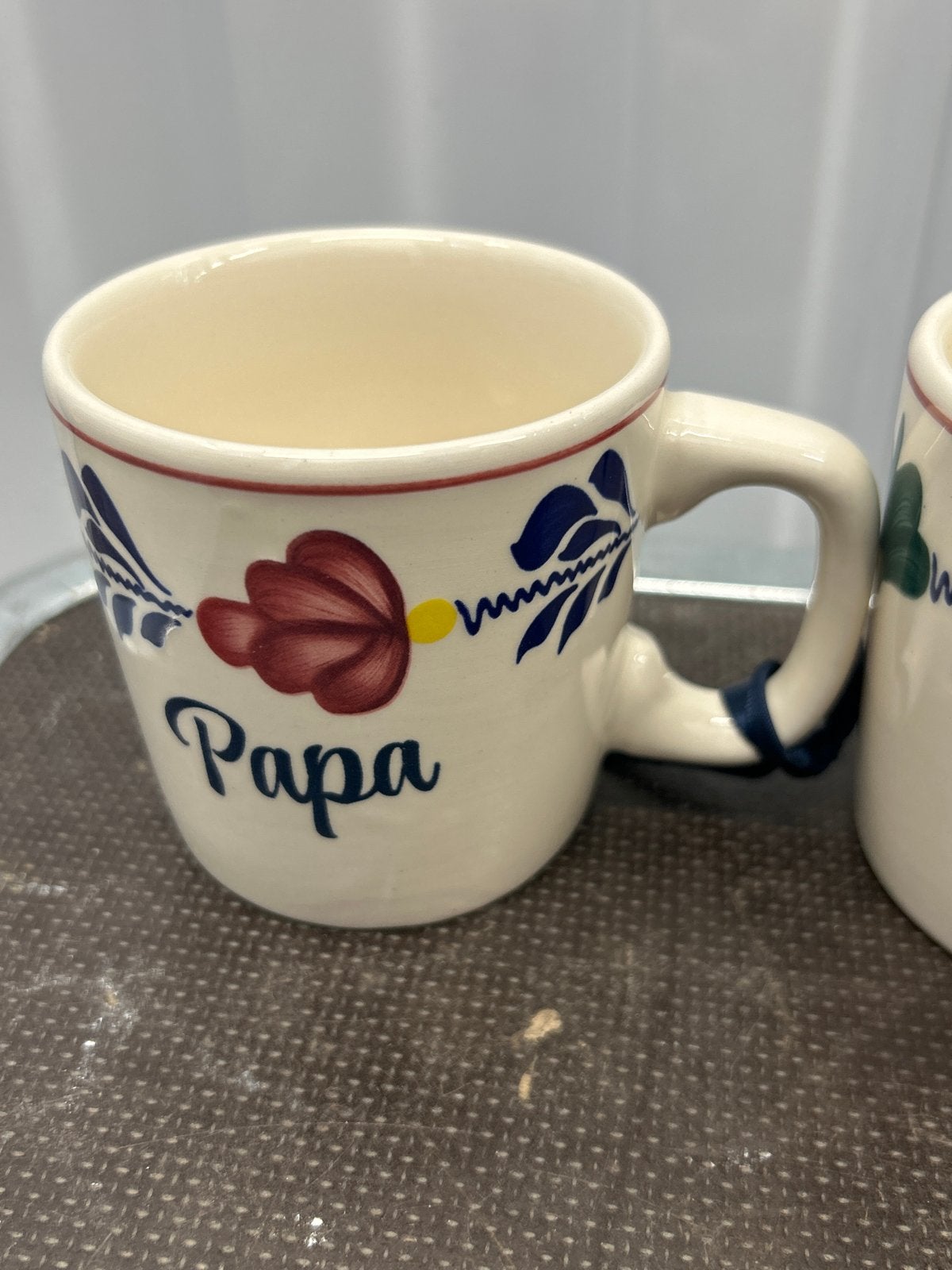 Boerenbont mokken met tekst: Papa, Mama, Opa, Oma (nieuw), Boch, Keramiek, Nieuw, Ophalen of Verzenden
