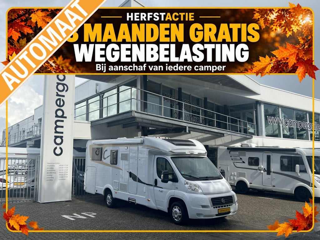 Carado T447 ENKELE BEDDEN + AUTOMAAT ZONNEPANEEL CAMERA, Automaat, Fiat, Tot en met 2, Bedrijf