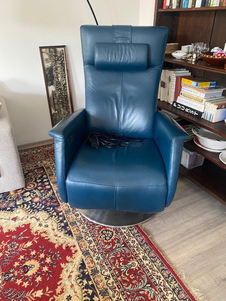 Prominent sta-op stoel, Ophalen, Blauw, Leer, Zo goed als nieuw