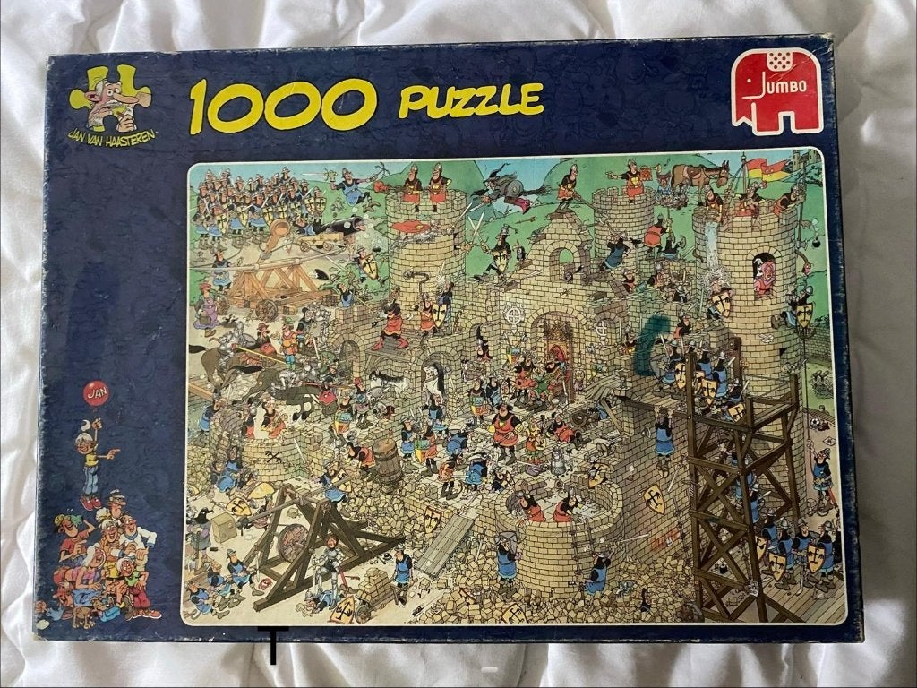 Jan van Haasteren puzzle - De Middeleeuwen - 1000, Ophalen of Verzenden, 500 t/m 1500 stukjes, Gebruikt, Legpuzzel
