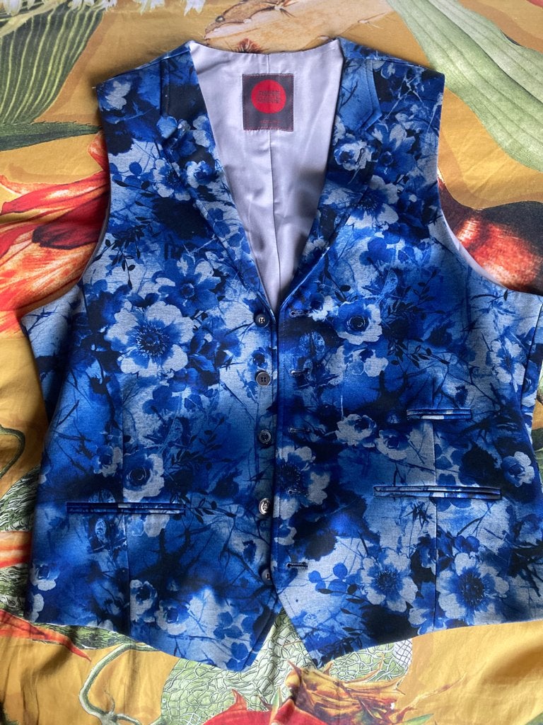 Steven van Vliet Gilet - Blauw bloemenpatroon - Maat 52, Kleding | Heren, Maat 52/54 (L), Steven van Vliet, Blauw, Ophalen of Verzenden
