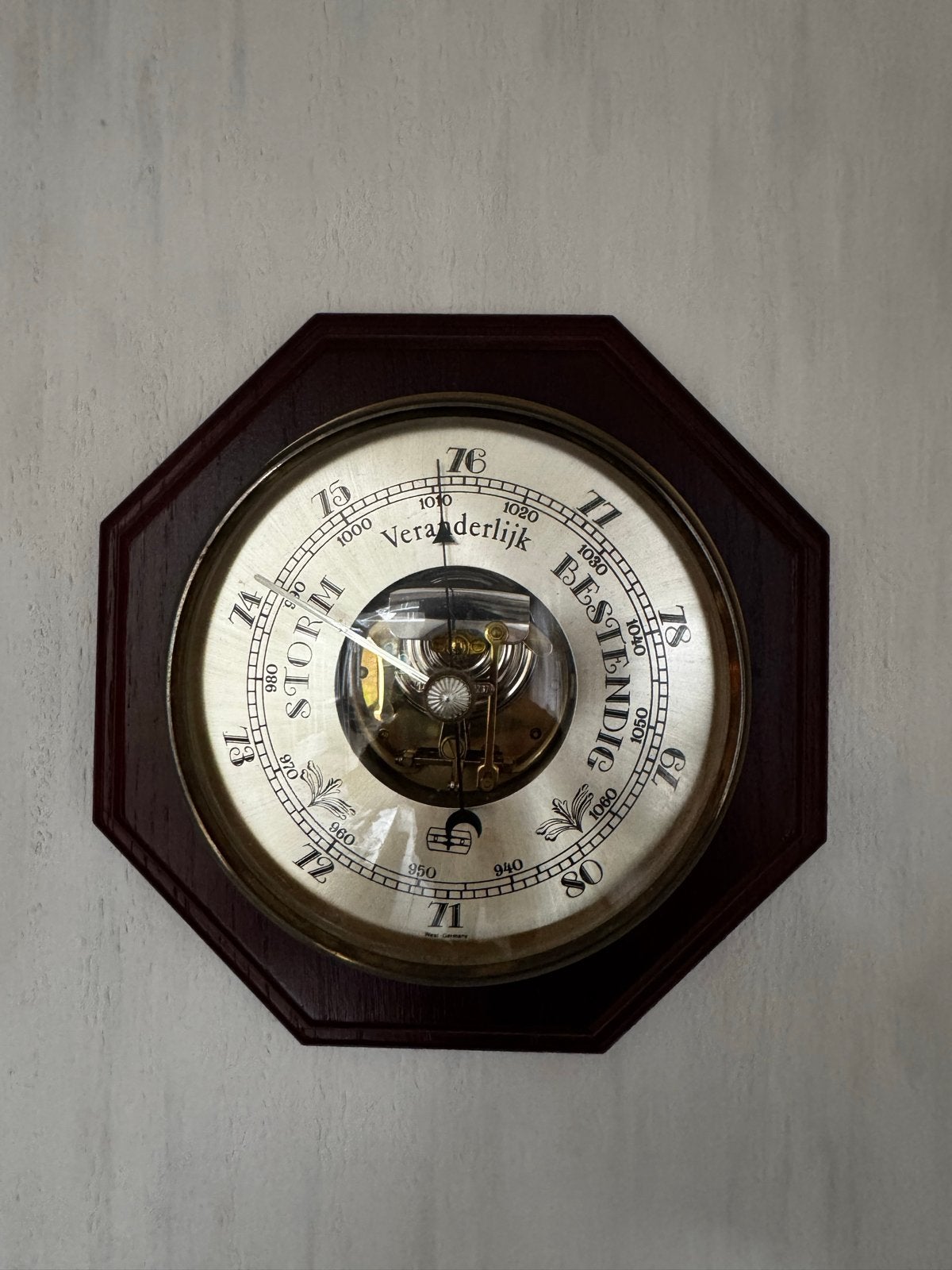 Vintage Barometer - Houten Octagonale Weerstation, Ophalen of Verzenden, Gebruikt, Barometer