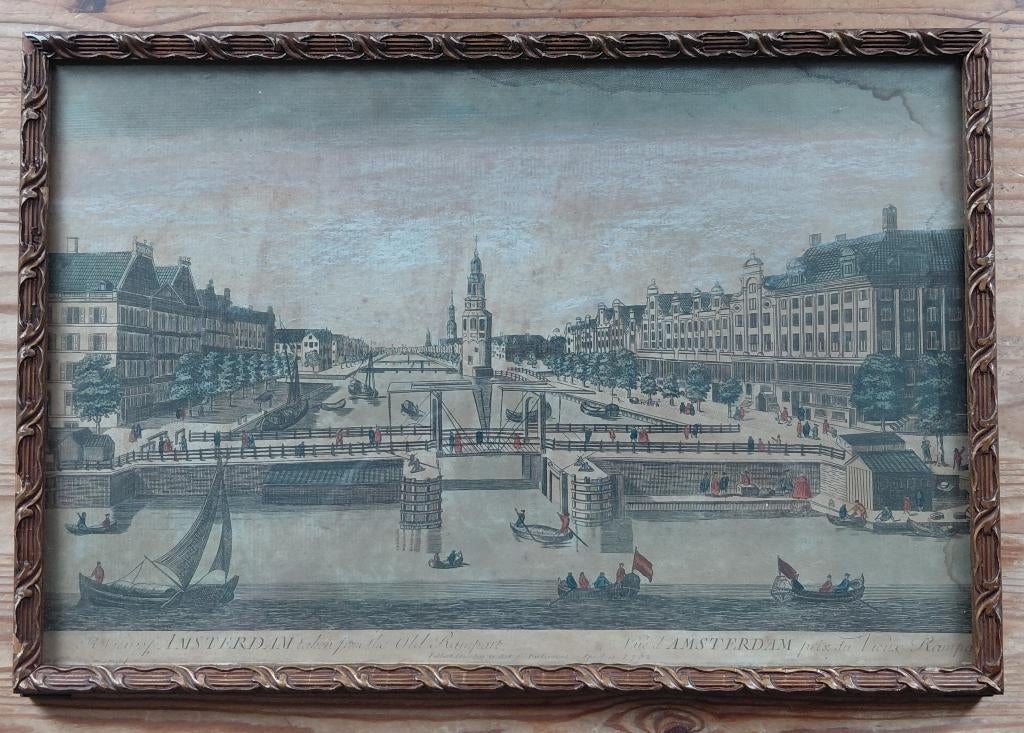 Opticaprent "A view of Amsterdam taken from the Old Rampart", Antiek en Kunst, Kunst | Etsen en Gravures, Ophalen of Verzenden