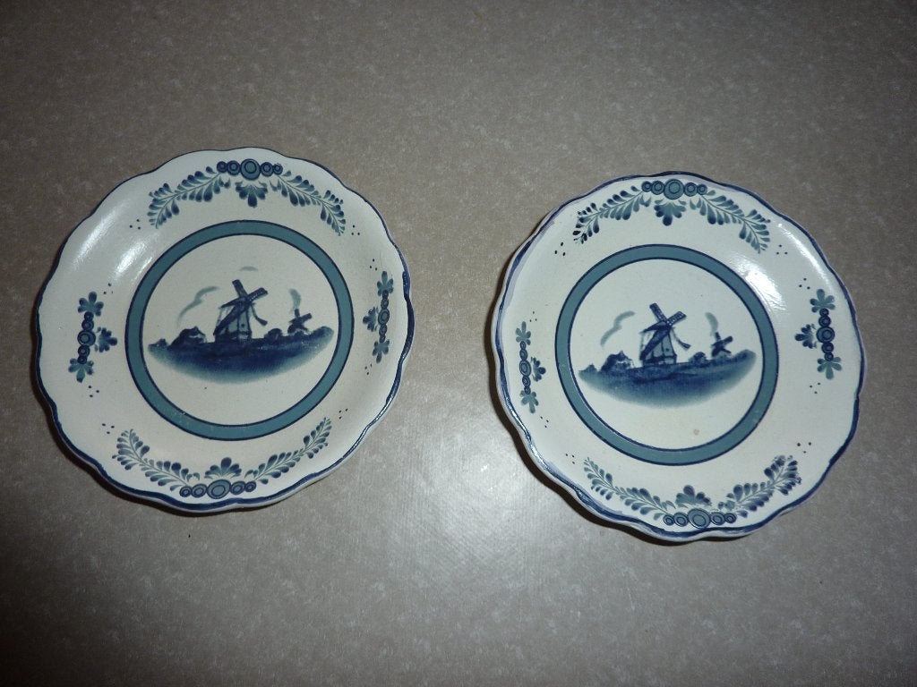 2 oude kleine wandbordjes molens blauw, Ophalen of Verzenden