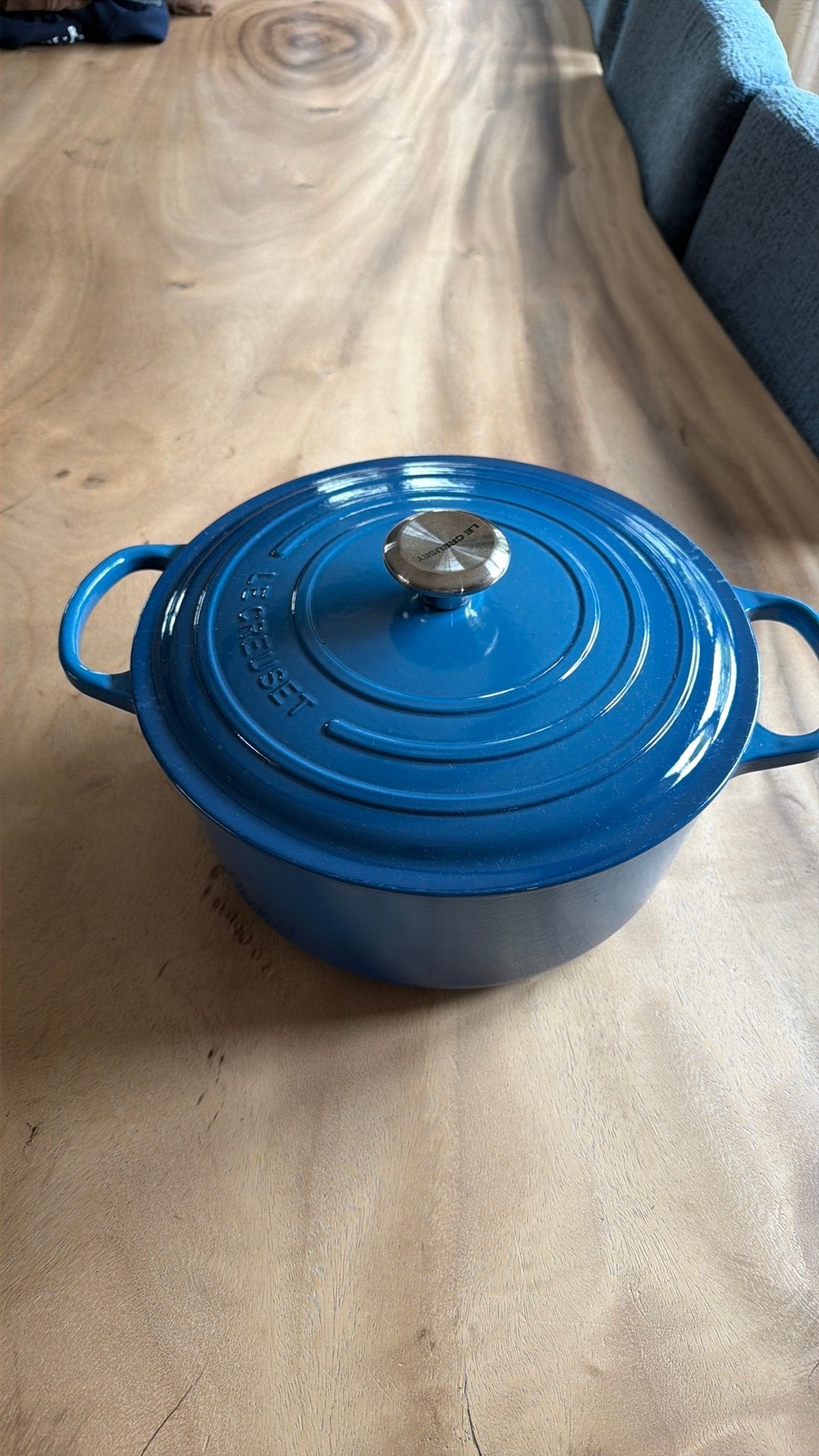 Le Creuset Gietijzeren Braadpan - Blauw, Huis en Inrichting, Keuken | Potten en Pannen, Ophalen, Zo goed als nieuw, Gietijzer