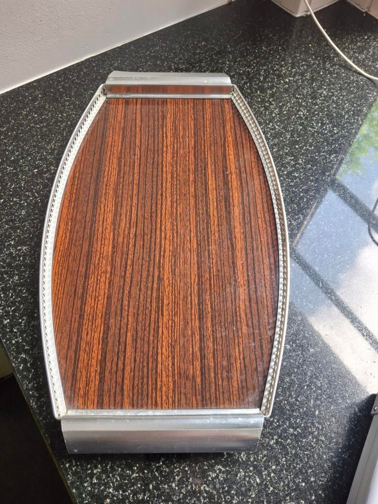 Vintage Formica dienblad met metalen rand., Ophalen of Verzenden