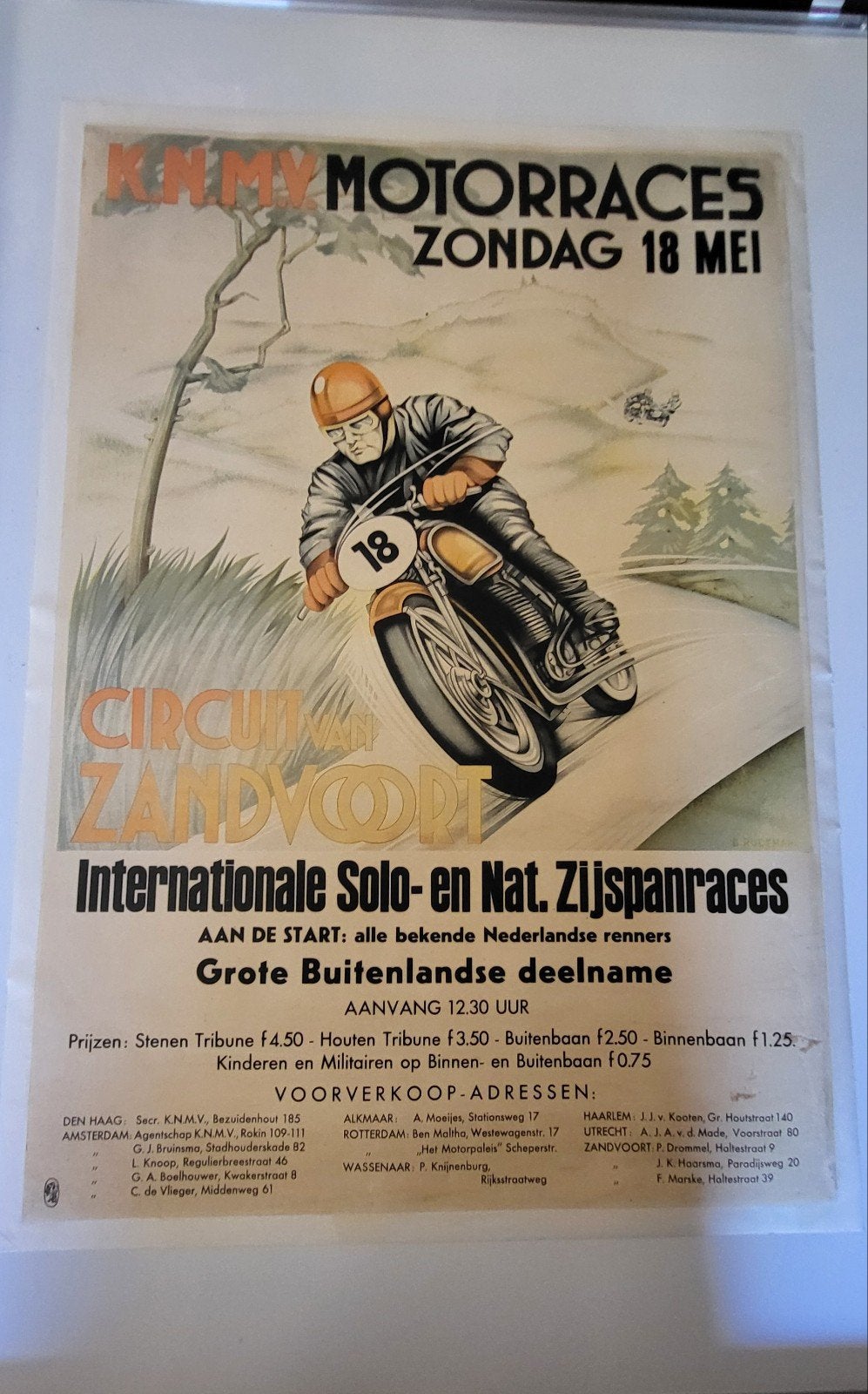 Originele Oude Affiche KNMV Motorraces Circuit van Zandvoort, Ophalen of Verzenden, Gebruikt, Reclamebord