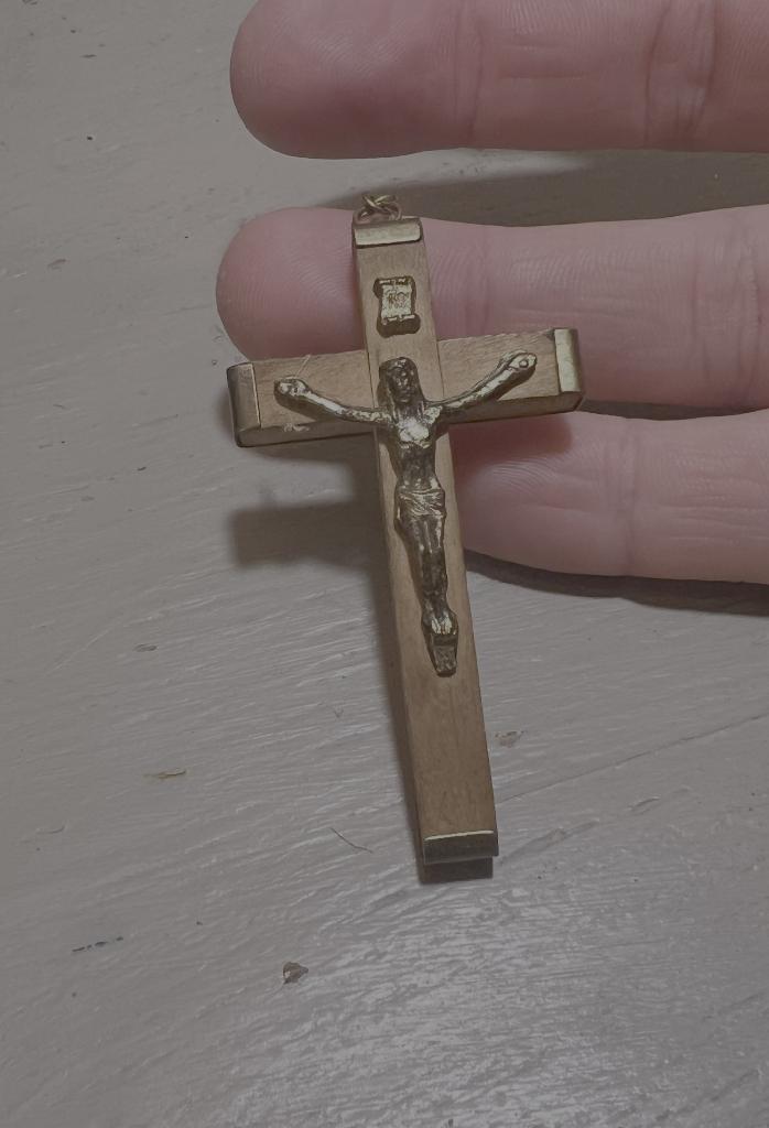 Vintage antiek oud kettinghanger kruis kruisiging rozenkrans, Ophalen of Verzenden