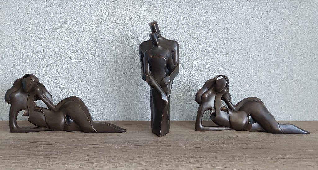 Bronzen Beelden koppel met 2 vrouwen, Verzenden, Brons