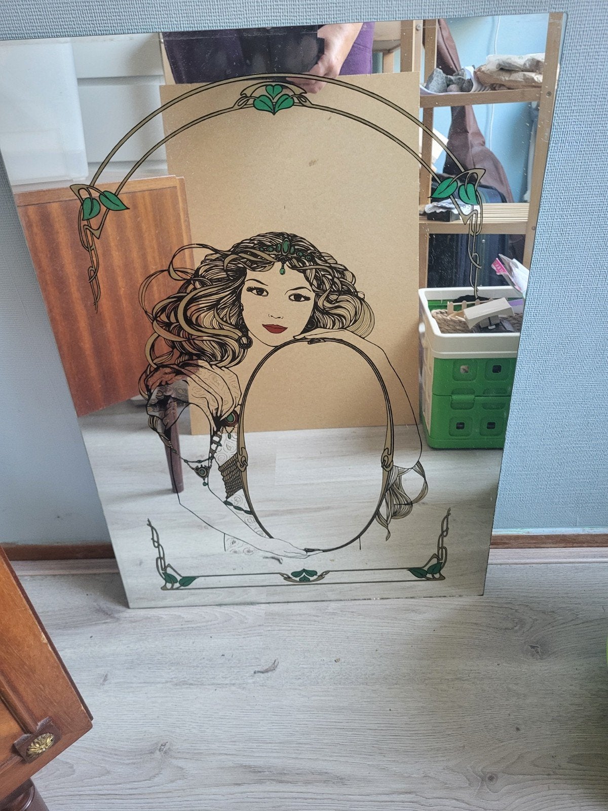 Vintage Art Nouveau Spiegel, Ophalen, Rechthoekig, 50 tot 100 cm, 100 tot 150 cm