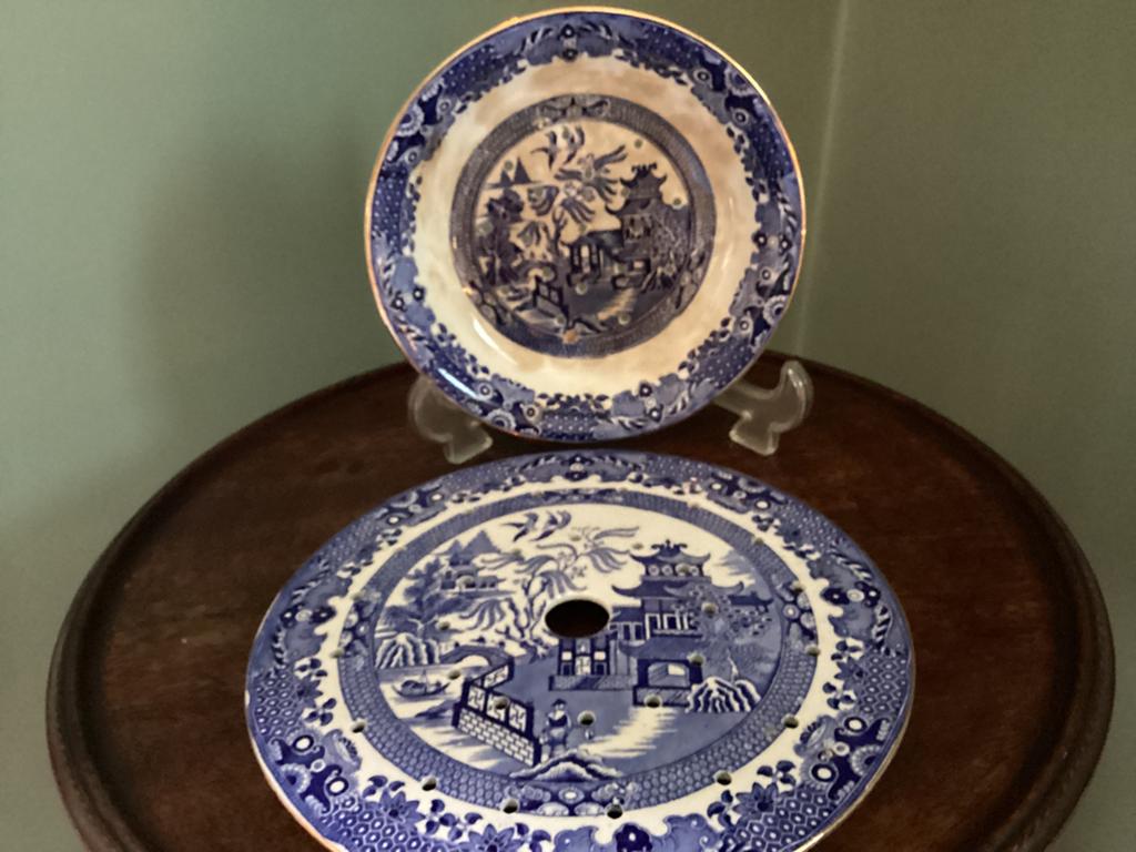 Antieke Burleigh Ware Willow patroon schaal met fruittesje, Ophalen of Verzenden
