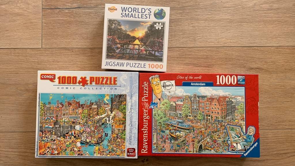 🧩 3x puzzel Amsterdam: 2x Comic + kleinste ter wereld  🧩, Ophalen of Verzenden, 500 t/m 1500 stukjes, Nieuw, Legpuzzel