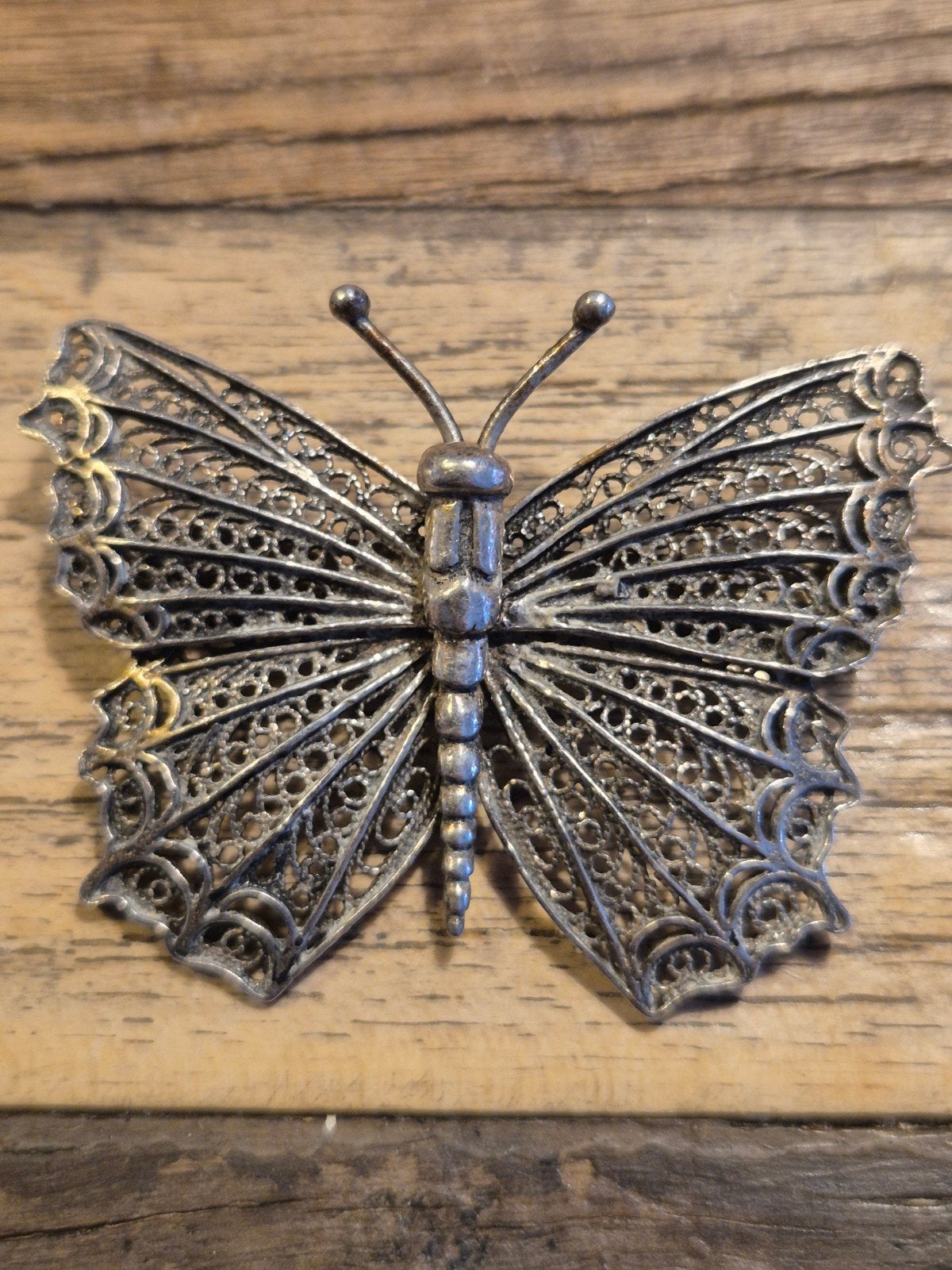 Vintage 925 Sterling Zilveren Vlinder Broche - Filigraan, Sieraden, Tassen en Uiterlijk, Broches, Minder dan 4 cm, Ophalen of Verzenden
