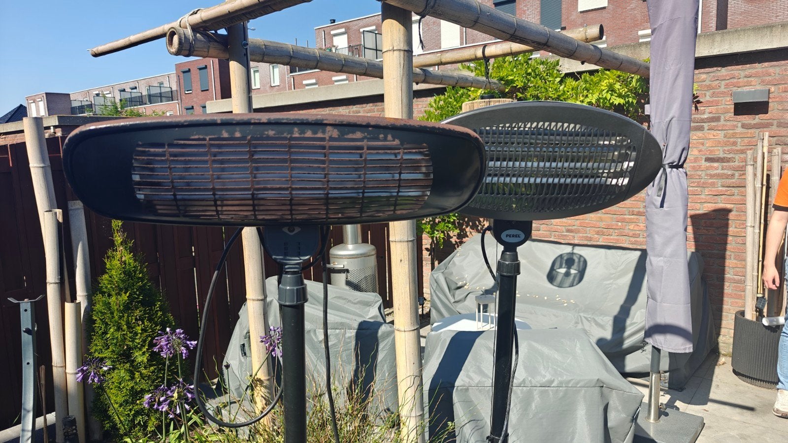 2 elektrische heaters, in hoogte verstelbaar, voor feestjes, Ophalen, Gebruikt, Elektrisch, Vloer