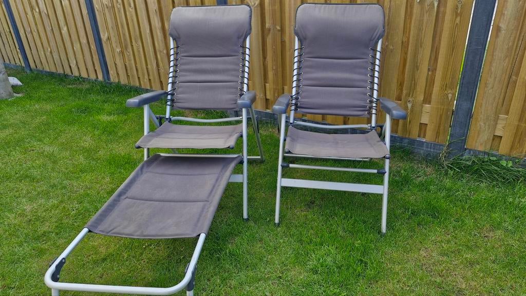 Comfortabele campingstoelen met voetenbank, Caravans en Kamperen, Kampeermeubelen, Gebruikt, Campingstoel, Ophalen