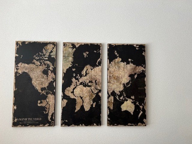3 luik canvas wereldkaart, Ophalen, Gebruikt, Schilderij, Hout