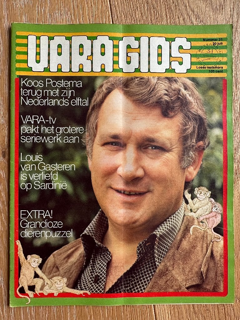 VARA Gids 30 juli 1977, Koos Postema, Sardinië, Roosevelt, Ophalen of Verzenden, Gelezen, Muziek, Film of Tv