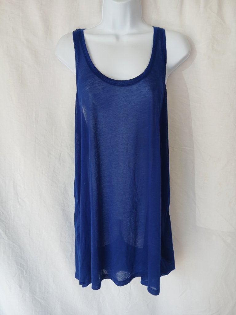 Donkerblauw doorschijnend damesshirt mt L merk H&M Basic, Blauw, ., Maat 42/44 (L), Ophalen of Verzenden