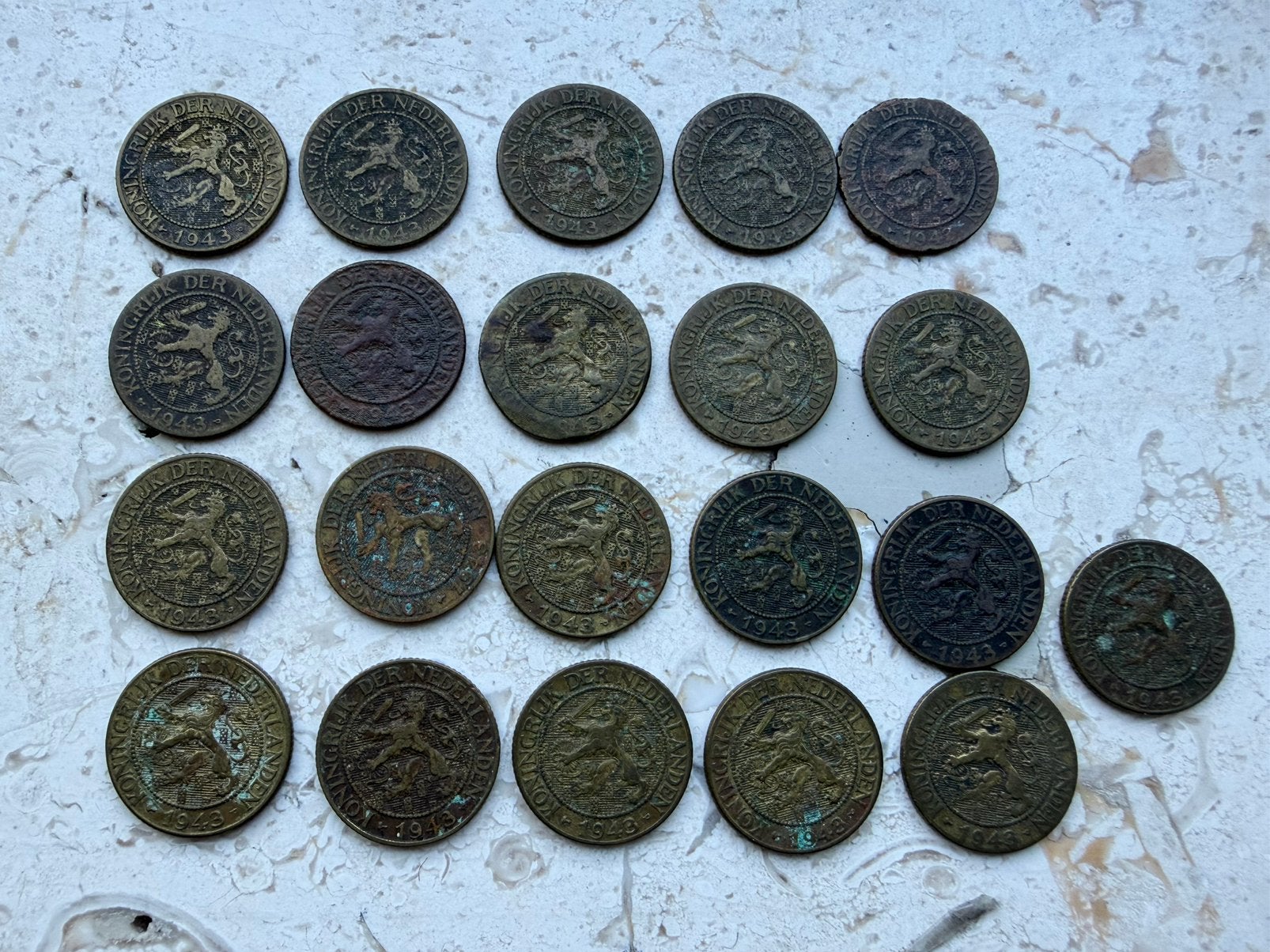 21x gele cent 1943, Ophalen of Verzenden, Koningin Wilhelmina, 1 cent