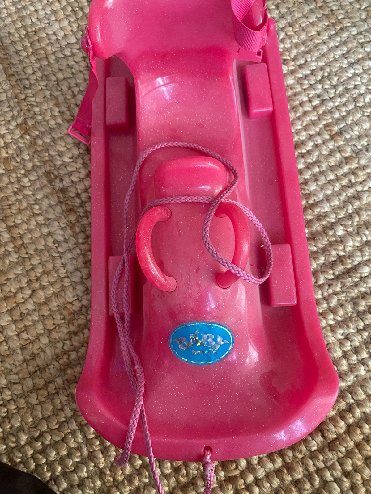 Roze Baby Sleetje met Rugleuning en Trekkoord, Ophalen, Rugleuning, Gebruikt, Kunststof