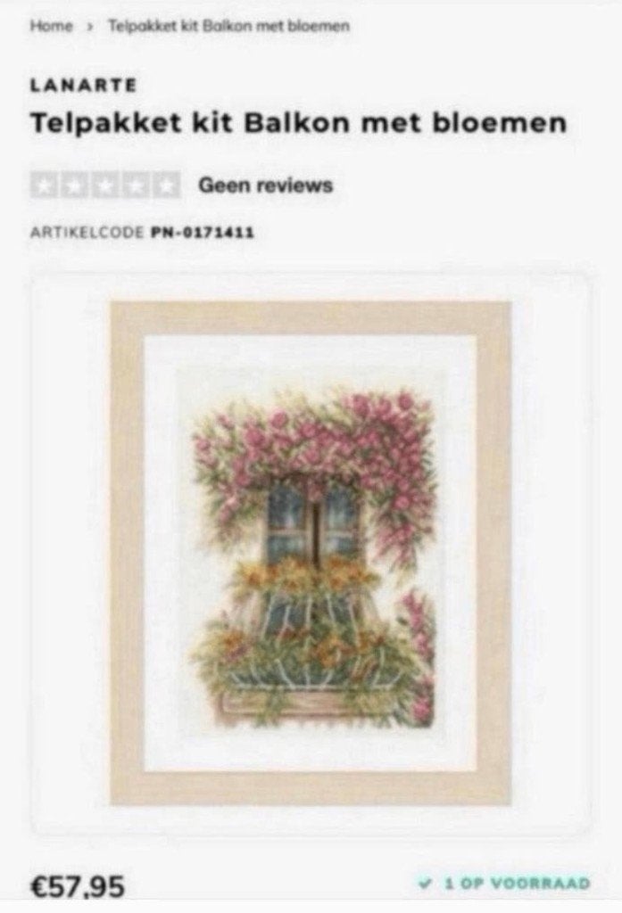 BORDUURPAKKET LANARTE FLOWER BALCONY, Hobby en Vrije tijd, Borduren en Borduurmachines, Verzenden, Nieuw, Handborduren, Borduurpakket