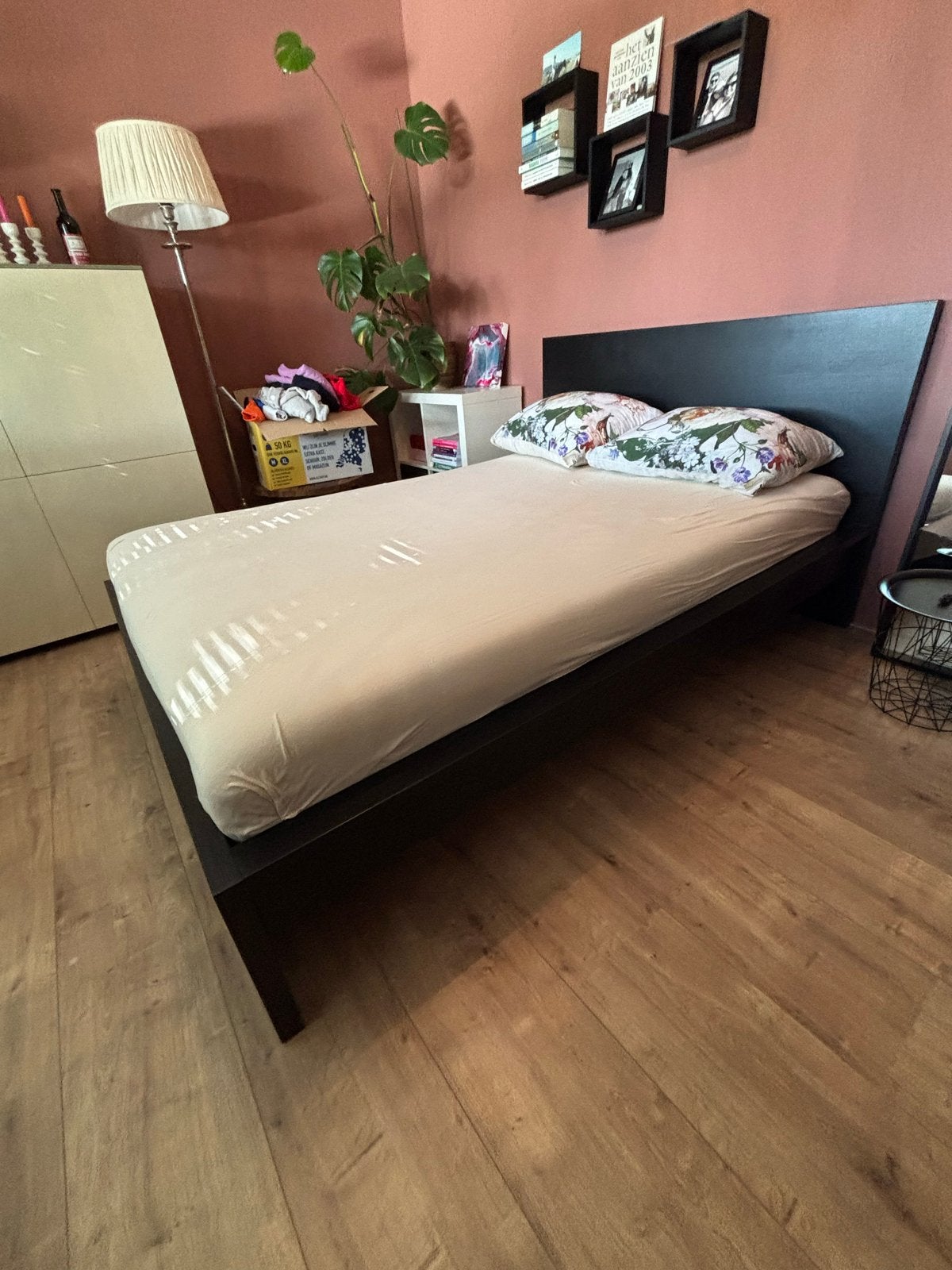 IKEA Bed 140x200 met opbergruimte en lattenbodem, Ophalen, Gebruikt, Zwart, Tweepersoons