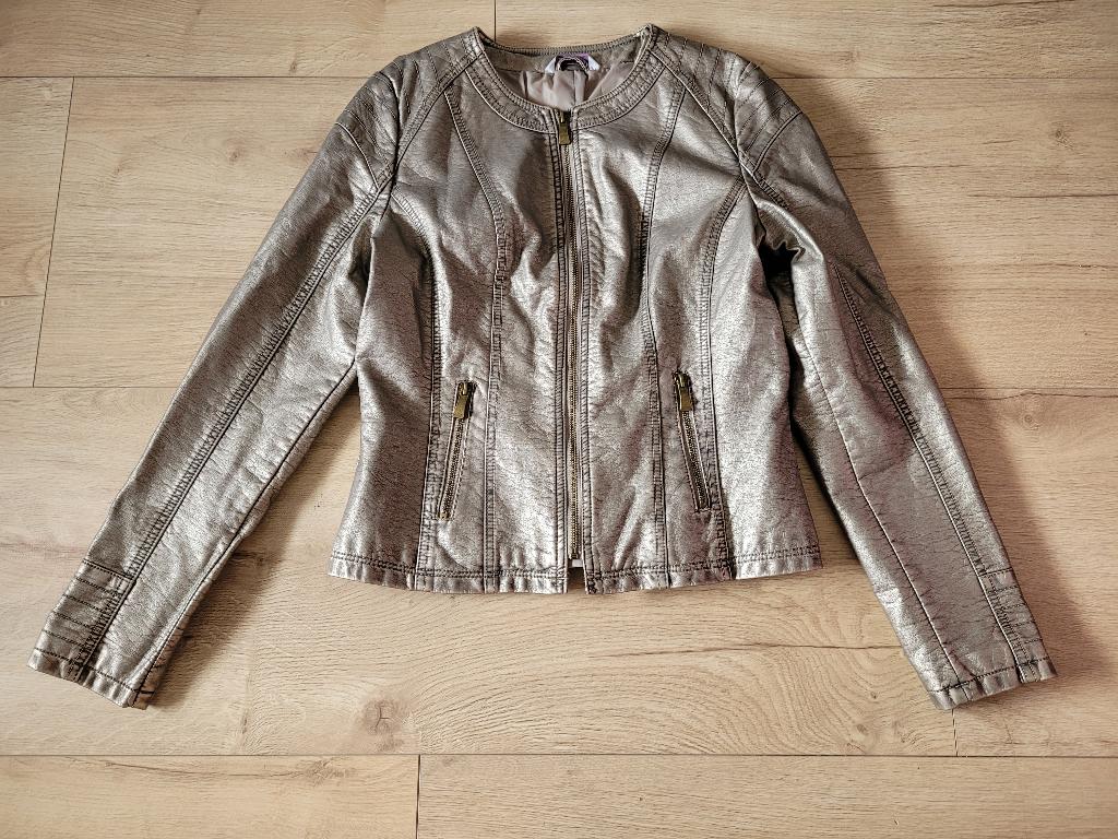 MISS ETAM goud bronzen leer look jasje maat M ~ JB0012, Miss Etam, Ophalen of Verzenden, Gedragen, Maat 38/40 (M)