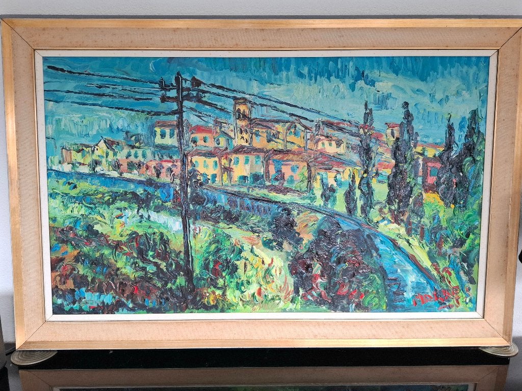 Jan Makkes abstract schilderij olieverf op doek, Ophalen, Origineel werk, Landschap, Olieverf