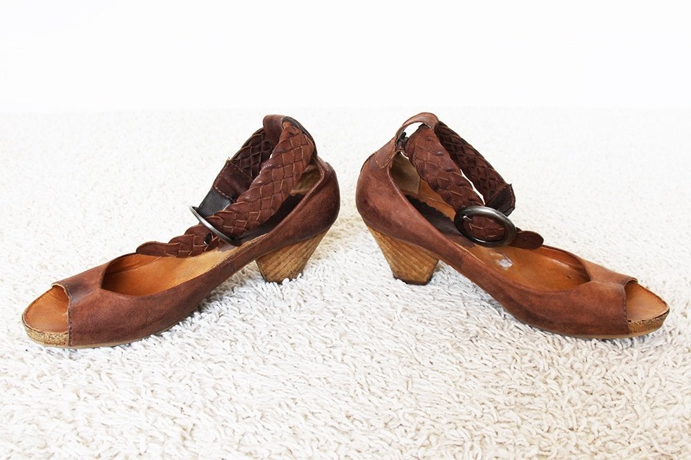 Mooie Vintage Leren Airstep Sandalen s15 (Maat 40) € 30,-, Bruin, Airstep, Zo goed als nieuw, Sandalen of Muiltjes