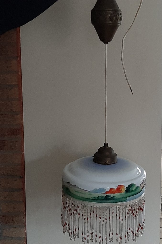 antieke hanglamp met afbeelding op de rand, Ophalen