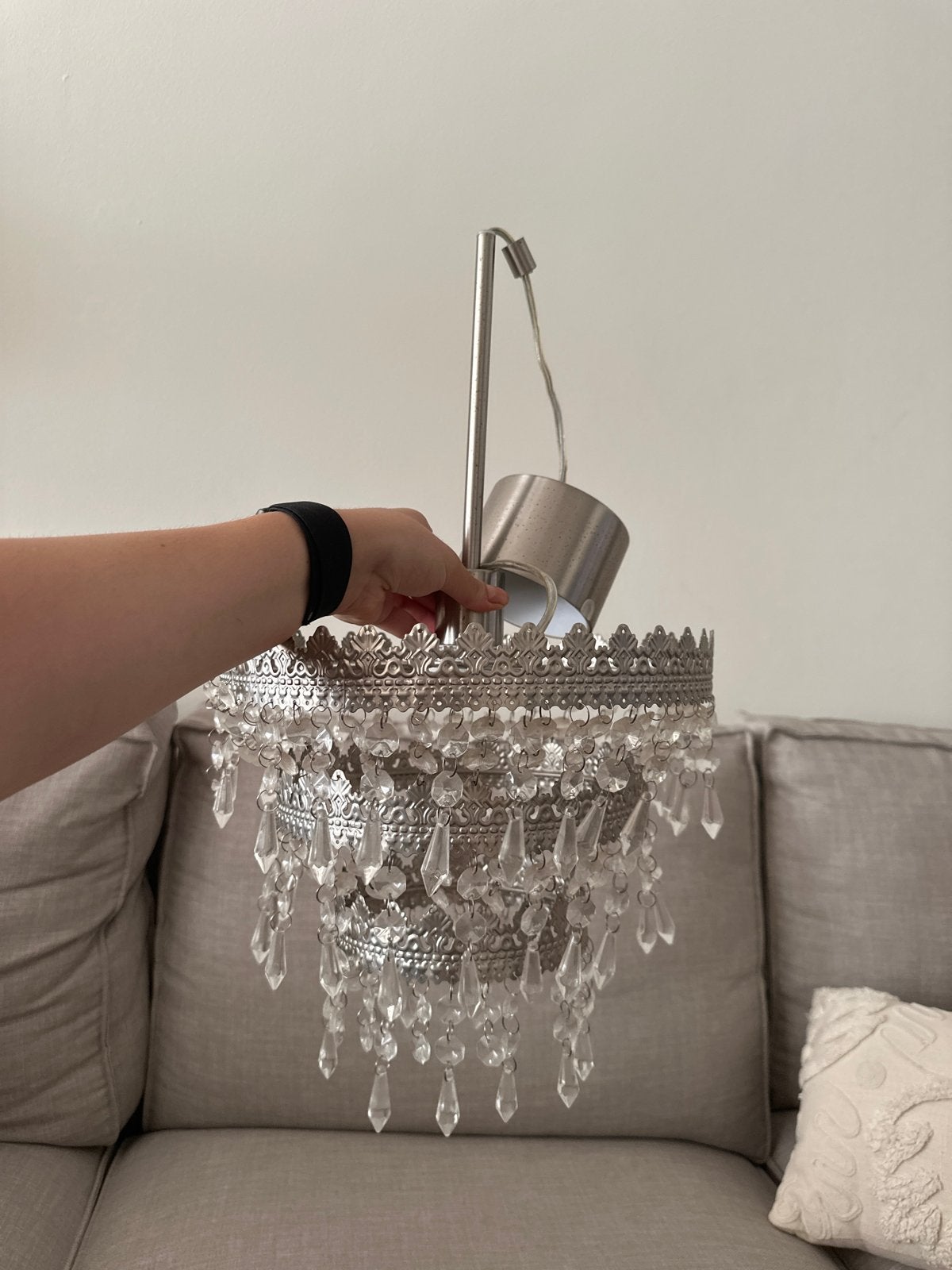 Verstelbare Hanglamp met Kristallen - IKEA JANSJÖ, Ophalen of Verzenden, Gebruikt, Metaal