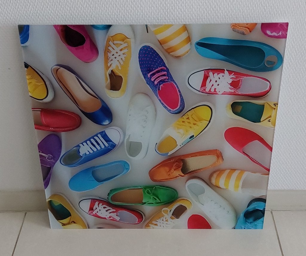 Plexiglas schilderij schoenen voor boven een schoenenkast., Huis en Inrichting, Woonaccessoires | Schilderijen, Tekeningen en Foto's