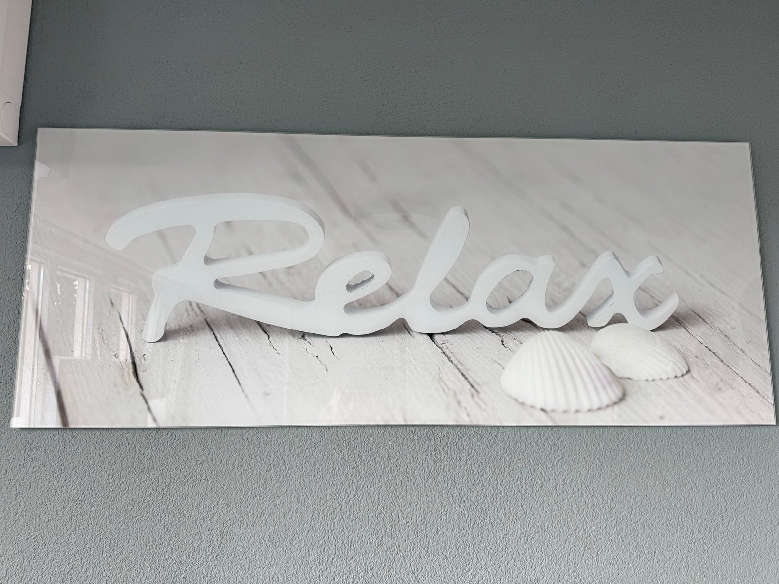 Wanddecoratie 'Relax' met schelpen, Ophalen, Zo goed als nieuw, Glas, Wandbord of Wandpaneel