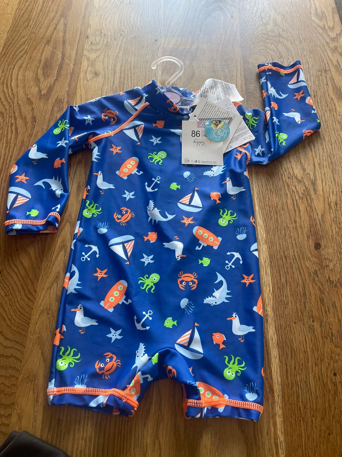 Nieuw met label: Blauw UV-50+ Zwempakje met Printjes maat 86, Kinderen en Baby's, UV-zwemkleding, Badpak, Nieuw, Ophalen of Verzenden